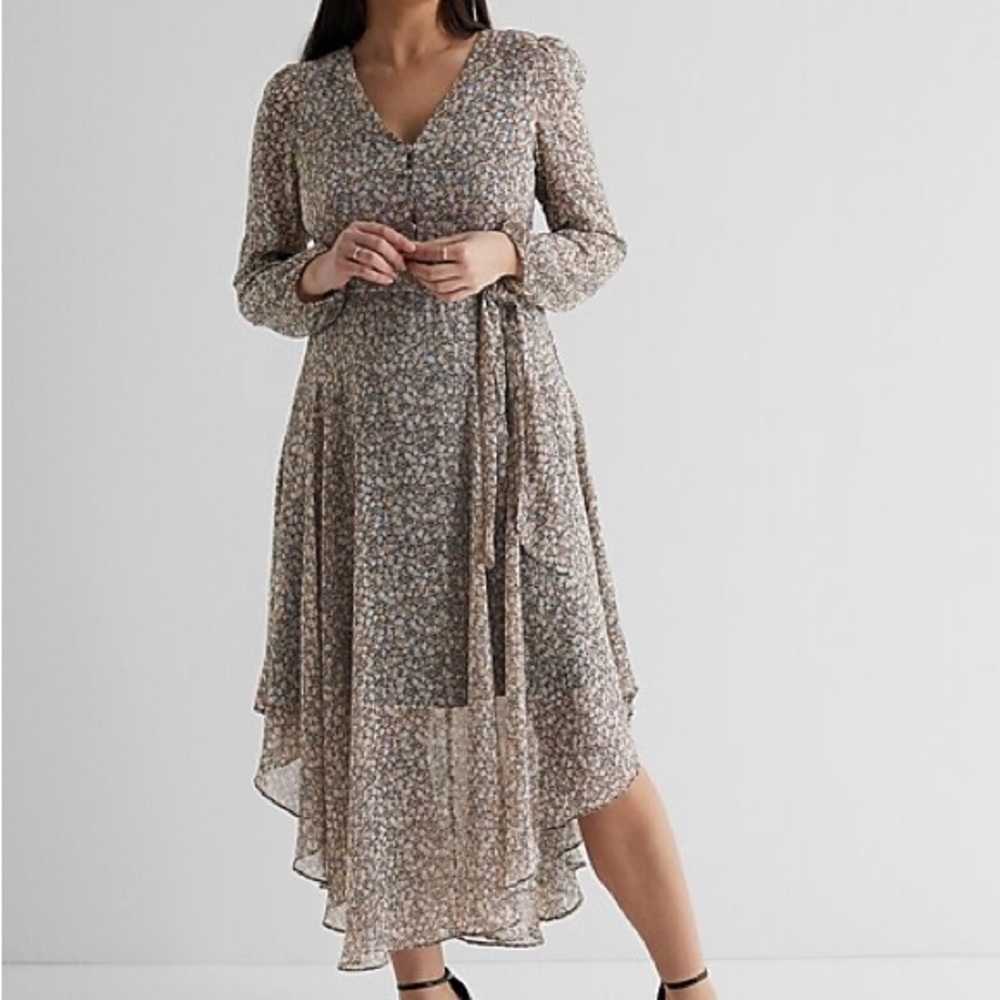NWOT EXPRESS - floral button front tie waist midi dress